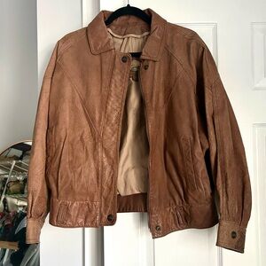 Vintage Brown Leather Bomber Jacket